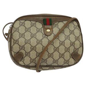 Authentic GUCCI GG Supreme Web Sherry Line Bag PVC Beige Gold 89 02 066
